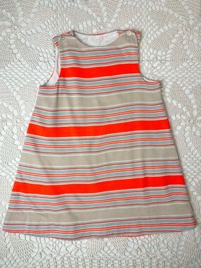 Vintage 1970s Gay Sprites Girls 5 Years Orange Tan Striped Jumper Dress